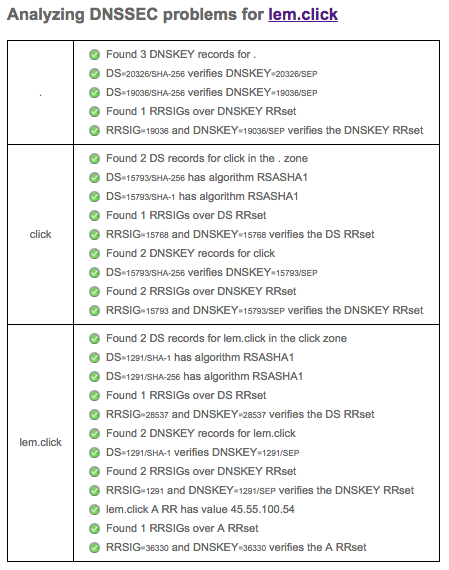 This is what you want to see when checking your DNSSEC setup