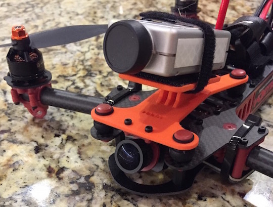 The FPV mount in the Vortex, ready to fly