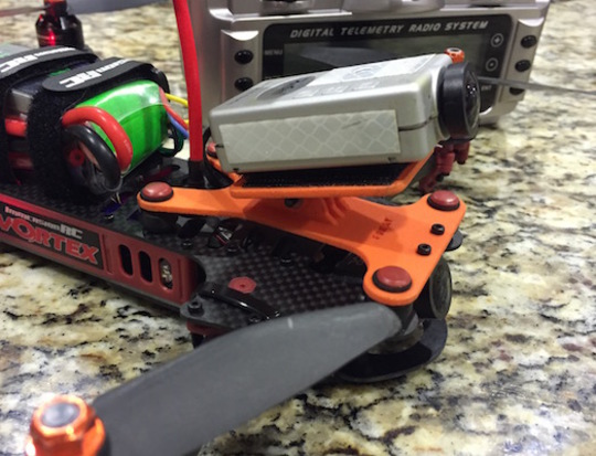 The FPV mount in the Vortex, ready to fly