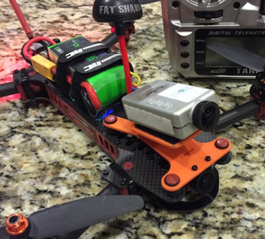 The FPV mount in the Vortex, ready to fly